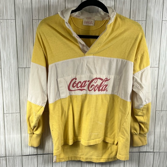 Coca Cola Tops - Vintage 80s 90s Coca Cola Coke Rugby Polo Surf Skate Shirt Color Block Yellow